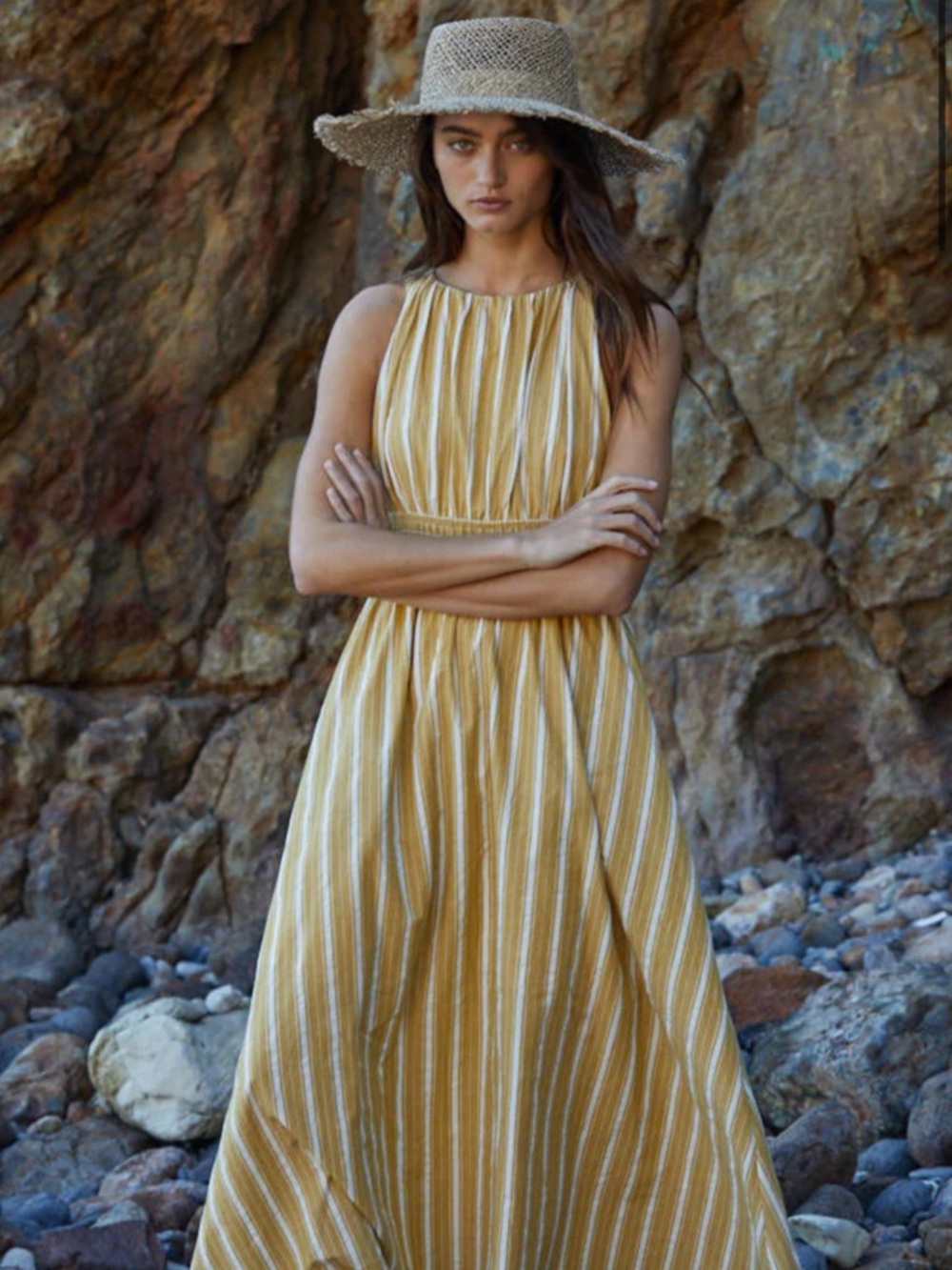 By Together Mustard & Ivory Striped Maxi Dress